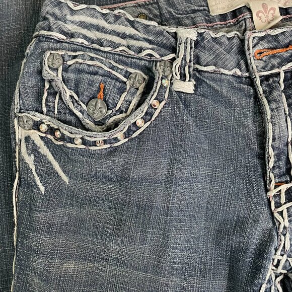 Laguna Beach Women’s Size 29 Bootcut Jeans Fleur-de-Lis Embroidered Rhinestone P - Picture 15 of 15